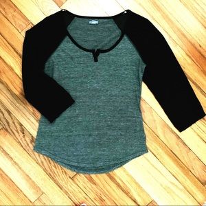 Knit Baseball Henley with Sheer Sleeves